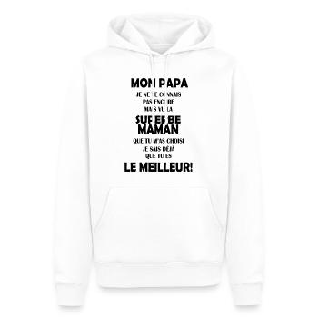 Annonce grossesse Cadeau Futur Papa Future Maman - Sweat à capuche Premium bio Homme - blanc - Devant - Nico (187cm)