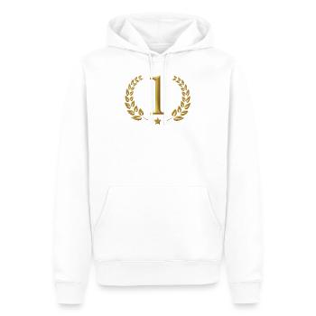 Number 1. The Best, Cool, Winner, No 1. Olive Leaf - Men’s Premium Organic Hoodie - white - Front - Nico (187cm)
