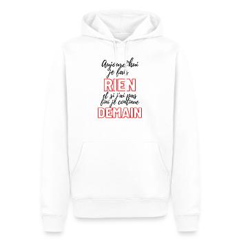 aujourd'hui je fais rien et si j'ai pas fini - Sweat à capuche Premium bio Homme - blanc - Devant - Nico (187cm)