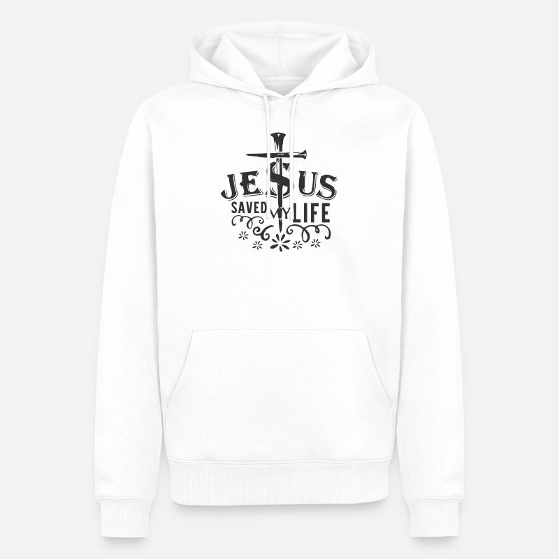 Jesus hat mir das Leben gerettet - Männer Premium Bio Hoodie - Weiß