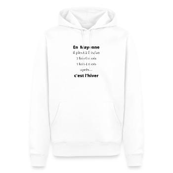 En Mayenne il pleut 2 fois - Sweat à capuche Premium bio Homme - blanc - Devant - Nico (187cm)