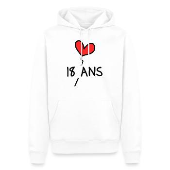 18 ANS. 18e ANNIVERSAIRE. ANNIVERSAIRE 18 ANS. 18 - Sweat à capuche Premium bio Homme - blanc - Devant - Nico (187cm)