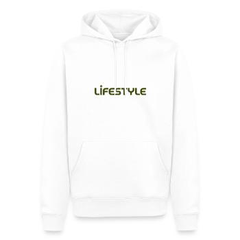 Lifestyle font design street fashion - Männer Premium Bio Hoodie - Weiß - Vorne - Nico (187cm)