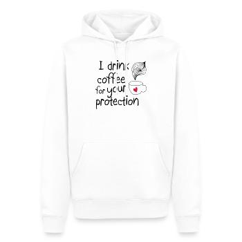 I drink coffee for your protection 2c - Men’s Premium Organic Hoodie - white - Front - Nico (187cm)
