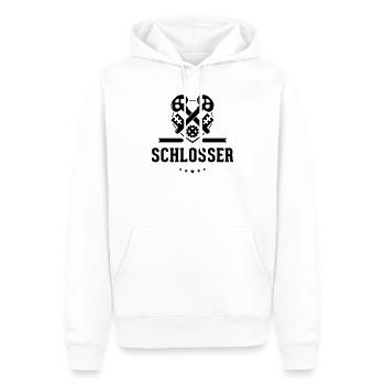 Schlosser Zunftzeichen mit Schriftzug - Männer Premium Bio Hoodie - Weiß - Vorne - Nico (187cm)