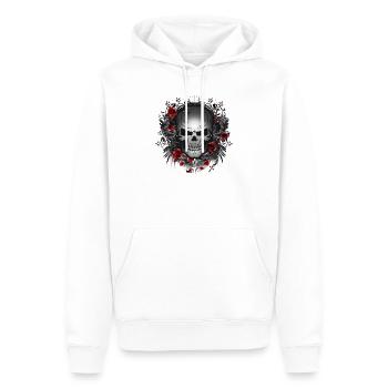 dunkler Gothic Skull mit roten Rosen - Männer Premium Bio Hoodie - Weiß - Vorne - Nico (187cm)