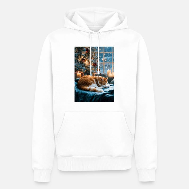 Sieste de chat de Noël douillette - Sweat à capuche Premium bio Homme - blanc