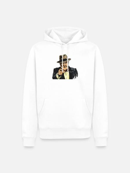 Zeigender Gangster im Fedora - Männer Premium Bio Hoodie - Weiß