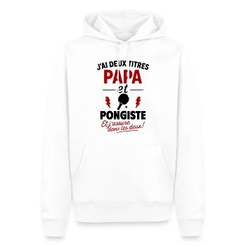 Papa Pongiste cadeau fête des pères Noël Ping Pong - Sweat à capuche Premium bio Homme - blanc - Devant - Nico (187cm)