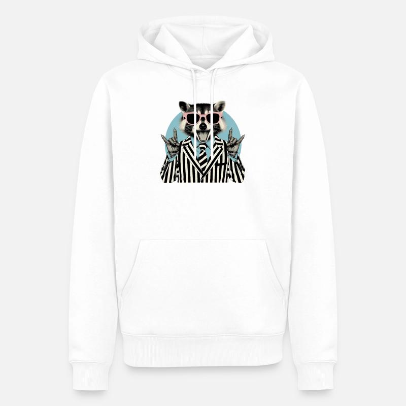 Raton laveur berçant en costume rayé - Sweat à capuche Premium bio Homme - blanc
