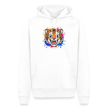 Lachender Tiger Farbklecks - Männer Premium Bio Hoodie - Weiß - Vorne - Nico (187cm)