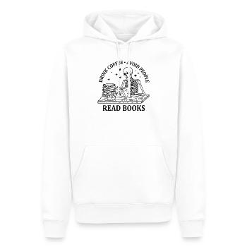 Drink Coffee Read Books Funny Skeleton Shirt - Men’s Premium Organic Hoodie - white - Front - Nico (187cm)