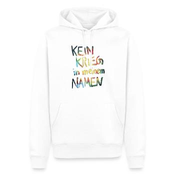 Kein Krieg in meinem Namen - Männer Premium Bio Hoodie - Weiß - Vorne - Nico (187cm)