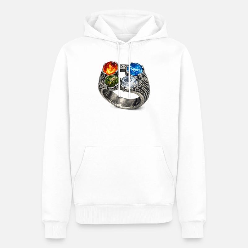 Vier-Elemente-Ring mit Edelsteinen - Männer Premium Bio Hoodie - Weiß