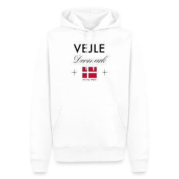 Vejle, Denmark coordinates, travel, souvenir - Men’s Premium Organic Hoodie - white - Front - Nico (187cm)