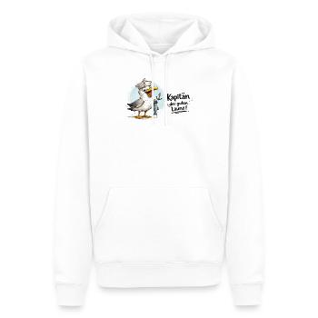 Küstensegler Möwe   - Kapitän der guten Laune - Männer Premium Bio Hoodie - Weiß - Vorne - Nico (187cm)