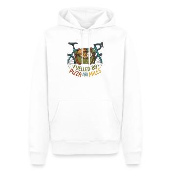Angetrieben von Pizza und Miles Bikepacking - Männer Premium Bio Hoodie - Weiß - Vorne - Nico (187cm)
