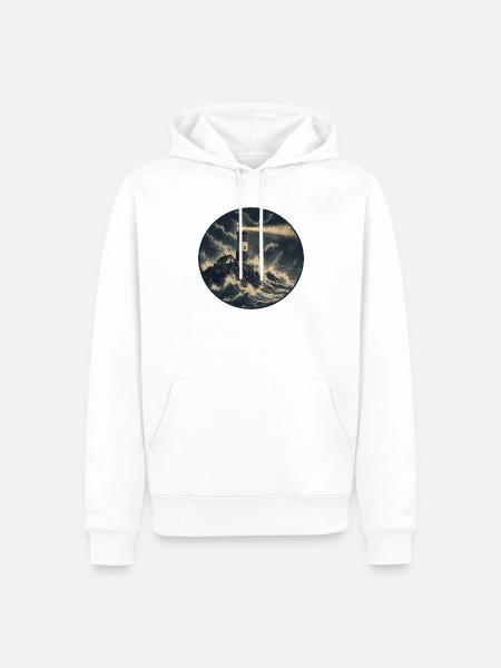 Leuchtturm im Sturm auf Felsen - Männer Premium Bio Hoodie - Weiß