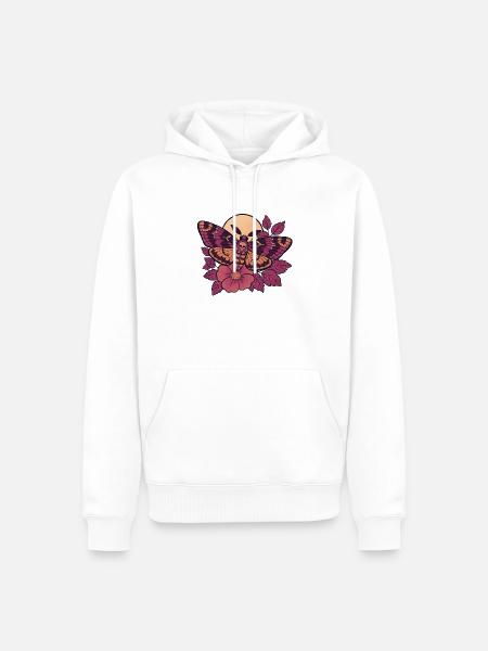 Schädelmotten-Mond-Floral - Männer Premium Bio Hoodie - Weiß