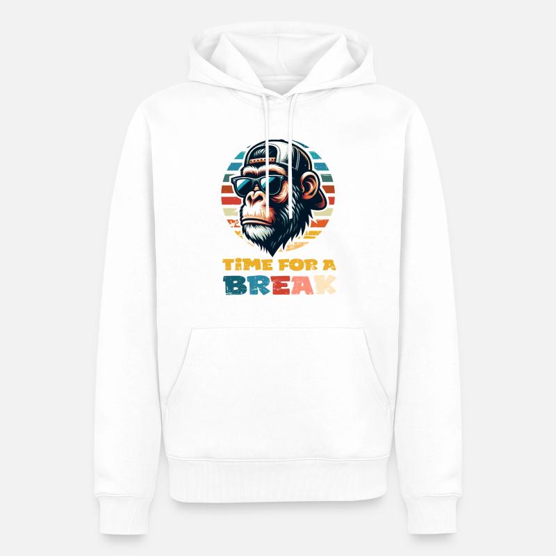 Monkey C’est l’heure d’une pause - Sweat à capuche Premium bio Homme - blanc