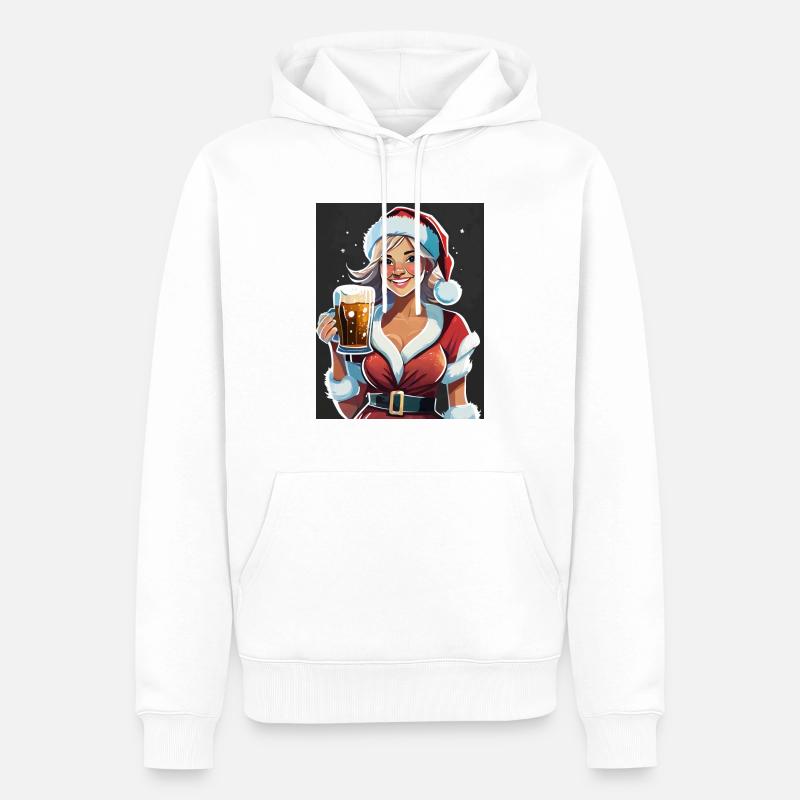 Weihnachtsfrau und Bier - Männer Premium Bio Hoodie - Weiß