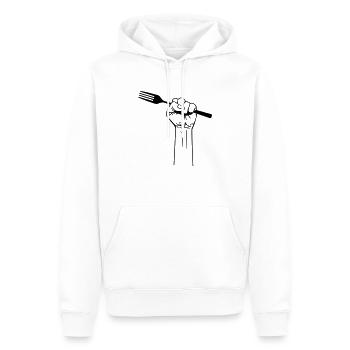 Faust mit Gabel - Vegan - Vegetarier - Essen -Mahl - Männer Premium Bio Hoodie - Weiß - Vorne - Nico (187cm)