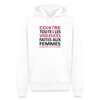 CONTRE TOUTES LES VIOLENCES FAITES AUX FEMMES - Sweat à capuche Premium bio Homme - blanc - Devant - Nico (187cm)