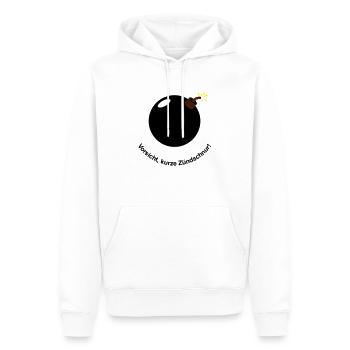 Vorsicht - kurze Zündschnur! - Männer Premium Bio Hoodie - Weiß - Vorne - Nico (187cm)