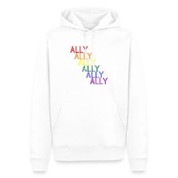 ALLY for LGBTQIA+ allies rainbow queer typography - Men’s Premium Organic Hoodie - white - Front - Nico (187cm)