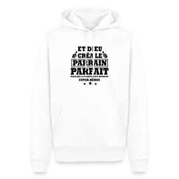 Humour Parrain / dieu créa le parrain parfait - Sweat à capuche Premium bio Homme - blanc - Devant - Nico (187cm)