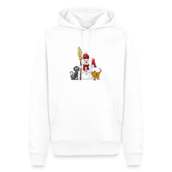 Bonhomme de neige avec écharpe rouge, chien, chat et perroquet - Sweat à capuche Premium bio Homme - blanc - Devant - Nico (187cm)