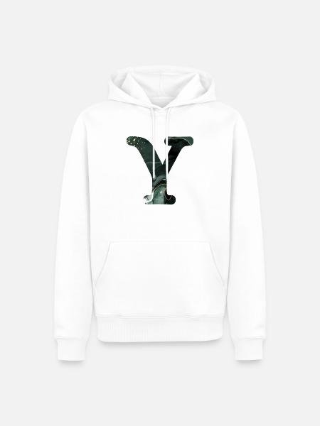 Green marbled letter y - Men’s Premium Organic Hoodie - white