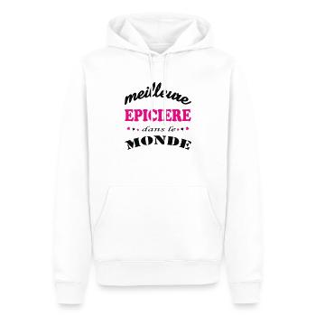 MEILLEURE EPICIERE DANS LE MONDE - Sweat à capuche Premium bio Homme - blanc - Devant - Nico (187cm)