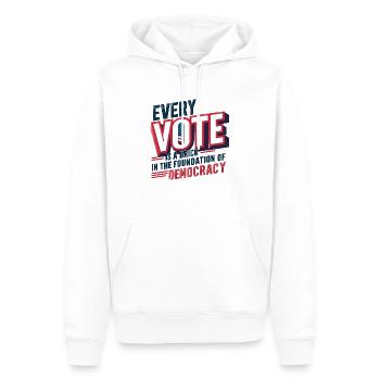 Jede Stimme ist ein Baustein im Fundament der Demokratie - Männer Premium Bio Hoodie - Weiß - Vorne - Nico (187cm)