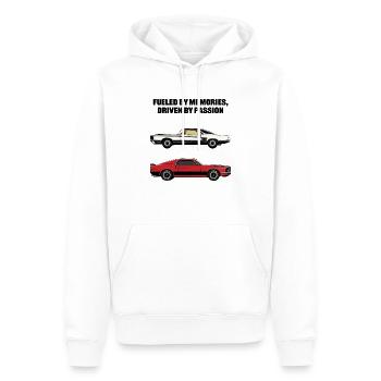 Fueled by memories, driven by passion / Oldtimer - Men’s Premium Organic Hoodie - white - Front - Nico (187cm)