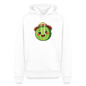 Lächelnde Wassermelone mit Sonnenhut - Skurrile Comic-Kunst - Männer Premium Bio Hoodie - Weiß - Vorne - Nico (187cm)