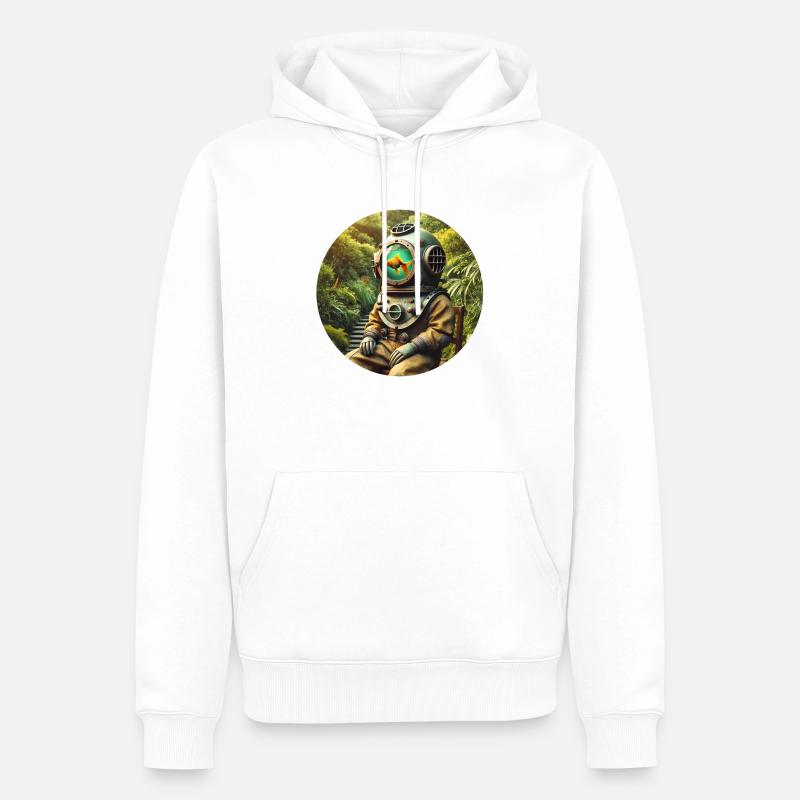 Poisson en combinaison de plongée - Rond - Sweat à capuche Premium bio Homme - blanc
