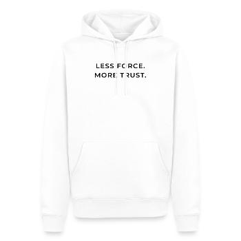 Less Force. More Trust. - Männer Premium Bio Hoodie - Weiß - Vorne - Nico (187cm)