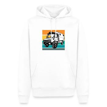 Camping - Unimog - Coucher de soleil - Oldtimer - Sweat à capuche Premium bio Homme - blanc - Devant - Nico (187cm)