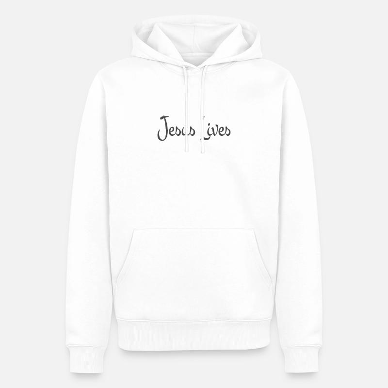 Conception chrétienne Jésus vit - Sweat à capuche Premium bio Homme - blanc