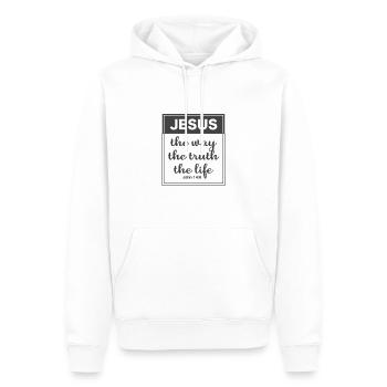 Verset biblique chrétien Jésus, le Chemin, la Vérité, - Sweat à capuche Premium bio Homme - blanc - Devant - Nico (187cm)