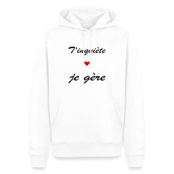 T'inquiète, je gère avec un petit coeur rouge - Sweat à capuche Premium bio Homme - blanc - Devant - Nico (187cm)