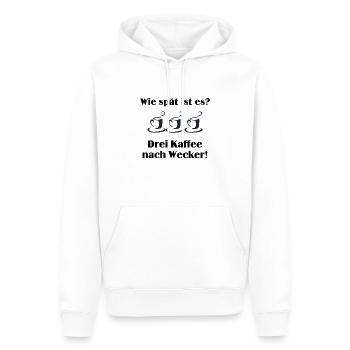 Wie spät ist es? Drei Kaffee nach Wecker - Männer Premium Bio Hoodie - Weiß - Vorne - Nico (187cm)