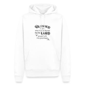 Christian Design Believe the Promises and be - Men’s Premium Organic Hoodie - white - Front - Nico (187cm)