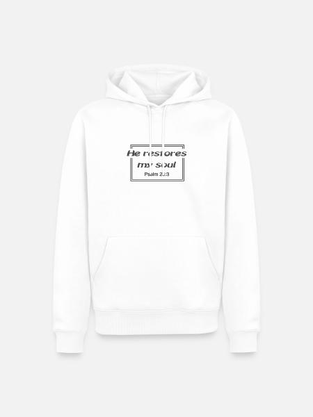 Christelijk ontwerp Herstelt Hij Mijn Ziel Psalm 23 - Mannen Premium Bio hoodie - wit