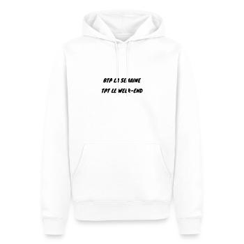 BTP la semaine TPT la week-end - Sweat à capuche Premium bio Homme - blanc - Devant - Nico (187cm)