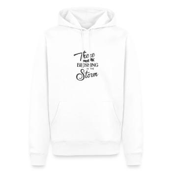 Christliches Design Es gibt einen Segen im Sturm - Männer Premium Bio Hoodie - Weiß - Vorne - Nico (187cm)