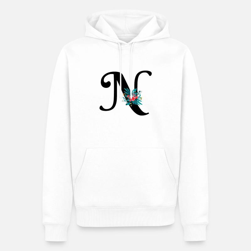 Buchstabe N geblümt - Männer Premium Bio Hoodie - Weiß