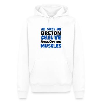 Breton chauve - cadeau breton - idée cadeau breton - Sweat à capuche Premium bio Homme - blanc - Devant - Nico (187cm)