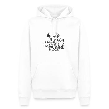 Christliches Design Er, der dich treu genannt hat - Männer Premium Bio Hoodie - Weiß - Vorne - Nico (187cm)